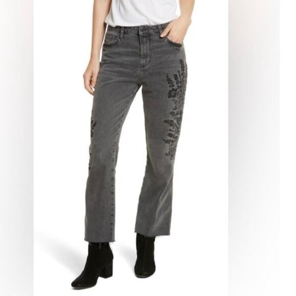 Free People We The Free Grey Floral Embroidered Girlfriend Straight Leg Jeans 27 - Picture 8 of 8